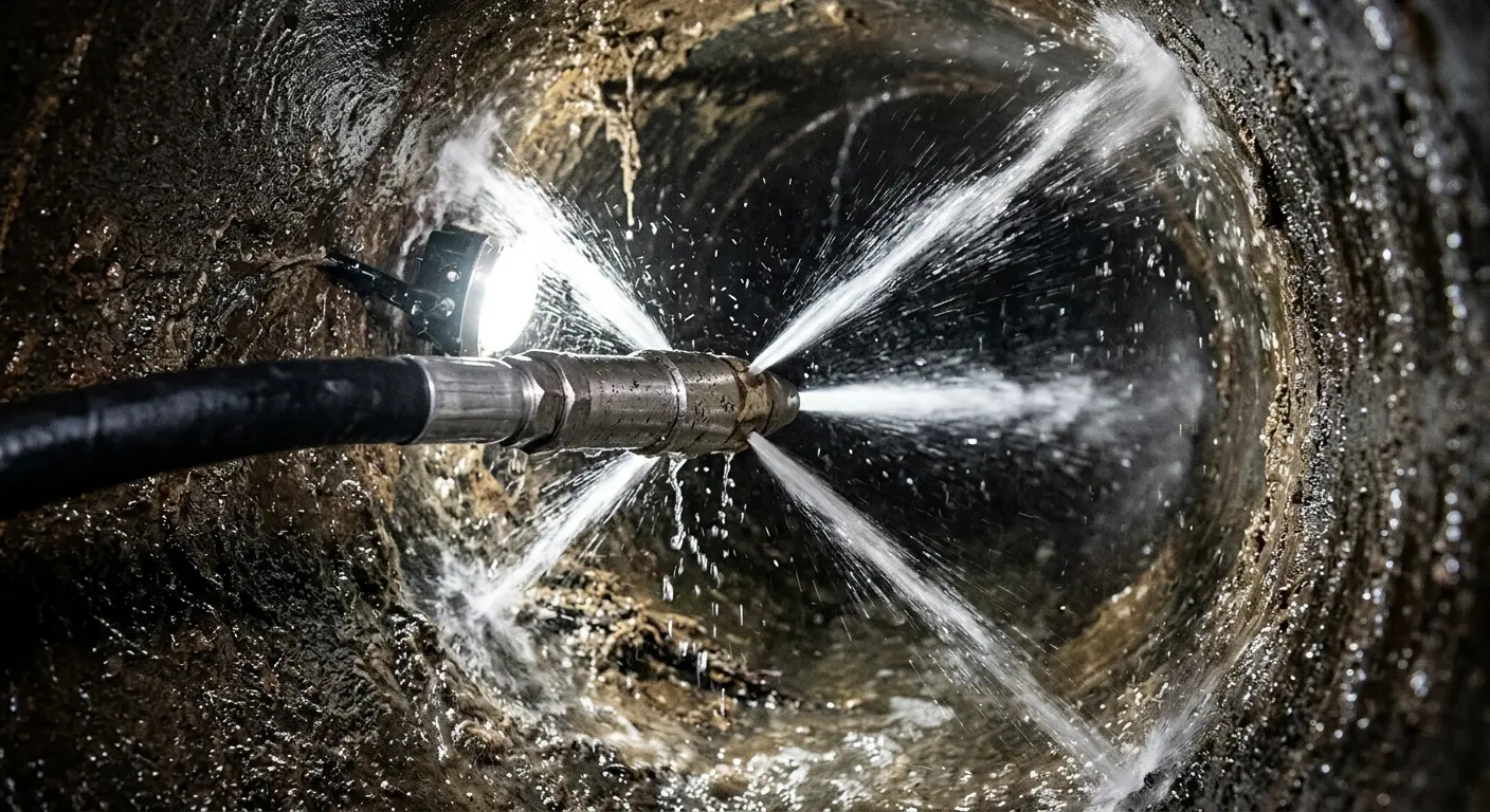High-pressure hydro jetting nozzle cleaning sewer pipe for Sewer Cleanout in Arroyo Grande